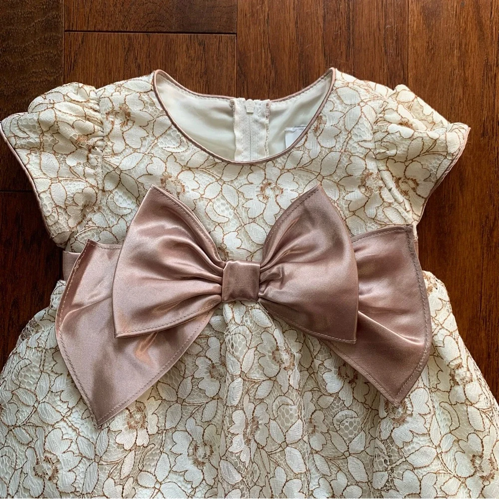 Rare Edition Girls Ivory Lace Party Dress Bow Flower Girl | Size 2T